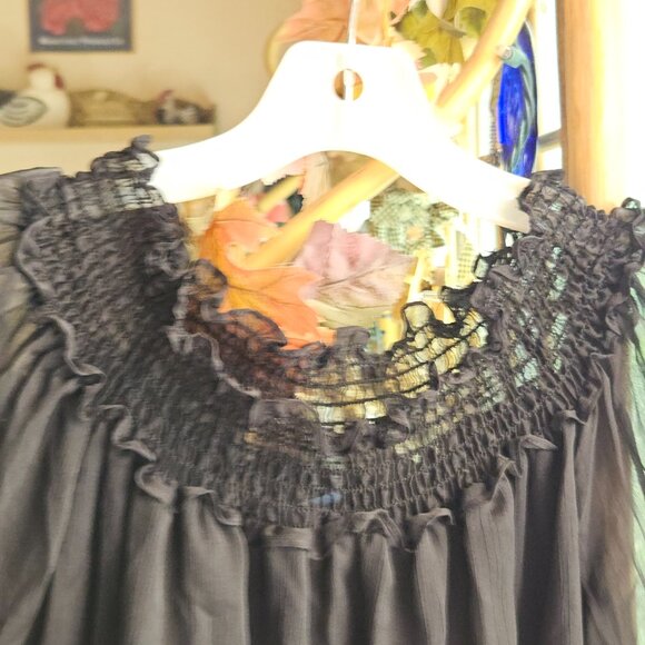New Black sheer Peasant Blouse - Picture 3 of 7